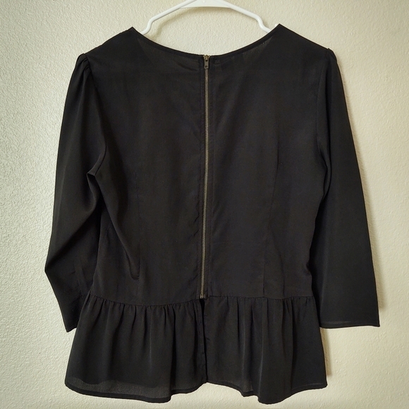 BLACK Peplum Boutique Blouse Size Small - Picture 2 of 5